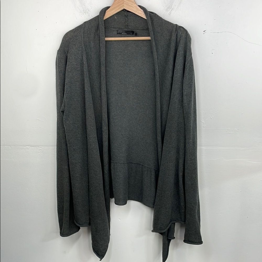 Prana Women's Gray Open Front Sweater waterfall front size Large